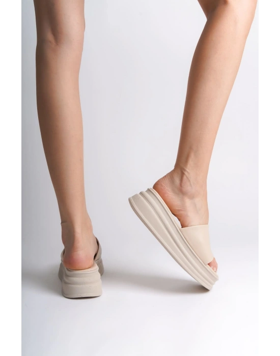 ALICE Düz Topuklu Kalın ve Ortopedik Taban Kadın Terlik CKT - Krem