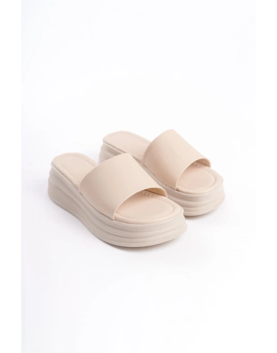 ALICE Düz Topuklu Kalın ve Ortopedik Taban Kadın Terlik CKT - Krem
