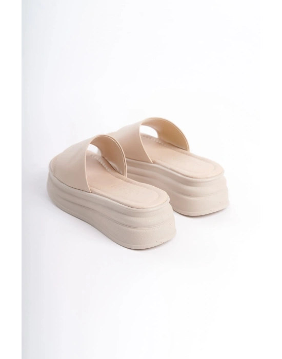 ALICE Düz Topuklu Kalın ve Ortopedik Taban Kadın Terlik CKT - Krem