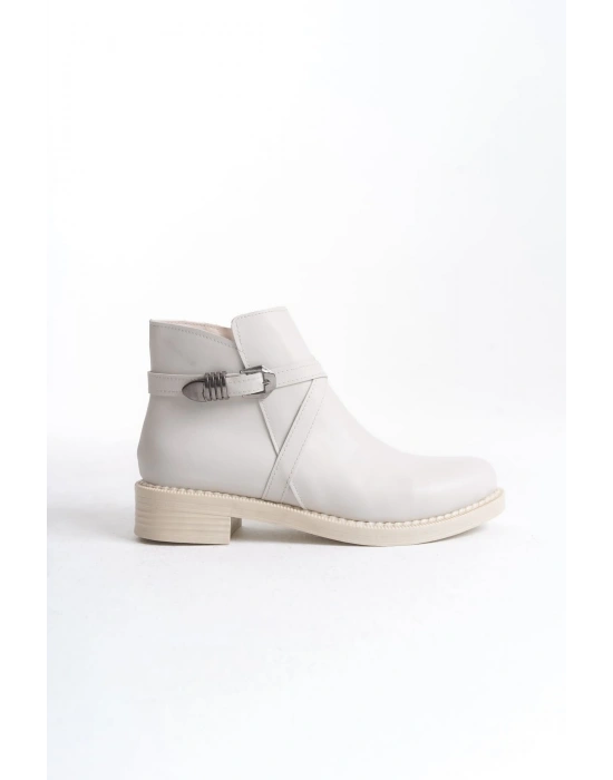 ALMILA Fermuarlı Lastikli Ortopedik Taban Topuklu Kadın Bot  CKT - Krem