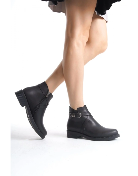 ALMILA Fermuarlı Lastikli Ortopedik Taban Topuklu Kadın Bot CST - Siyah
