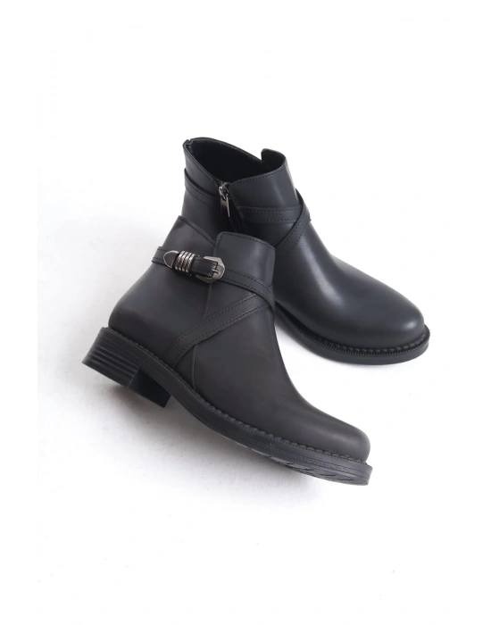 ALMILA Fermuarlı Lastikli Ortopedik Taban Topuklu Kadın Bot CST - Siyah