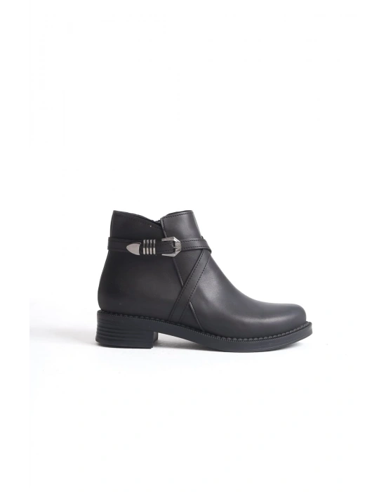 ALMILA Fermuarlı Lastikli Ortopedik Taban Topuklu Kadın Bot CST - Siyah