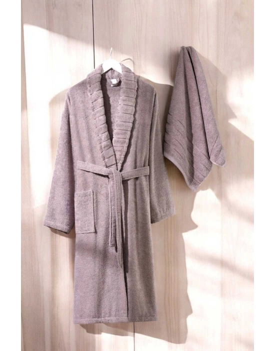 AquaLoom Lüx Kadın Bornoz ve Havlu Seti %100 Pamuklu Mürdüm