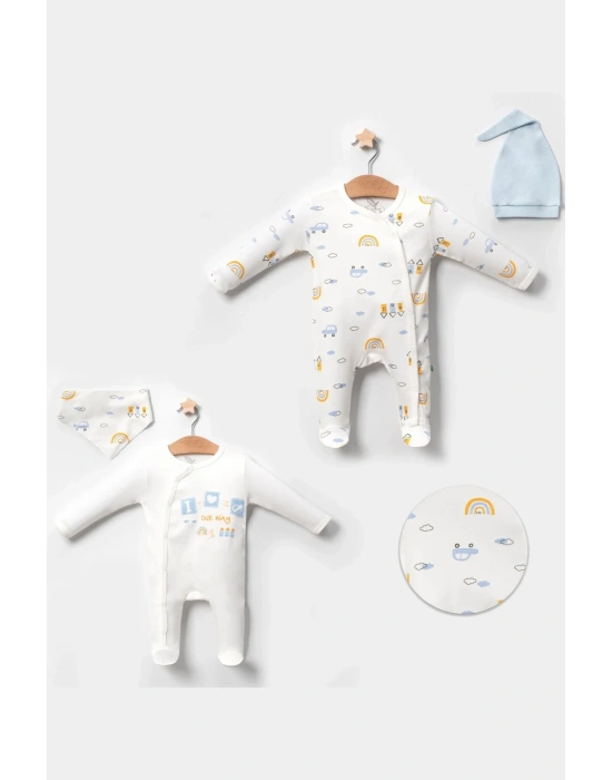 Araba Desenli Mavi 4lü Erkek Bebek Tulumu