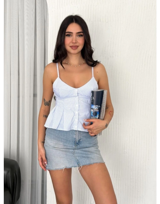 Askılı Dekolte detaylı crop - Açık Mavi -