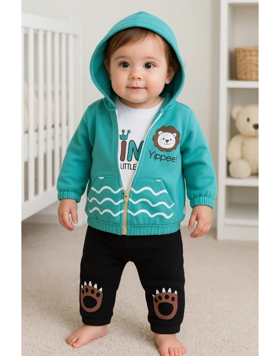 Aslan Desenli 3lü Erkek Bebek Takımı