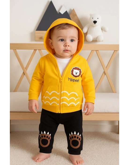 Aslan Desenli 3lü Erkek Bebek Takımı