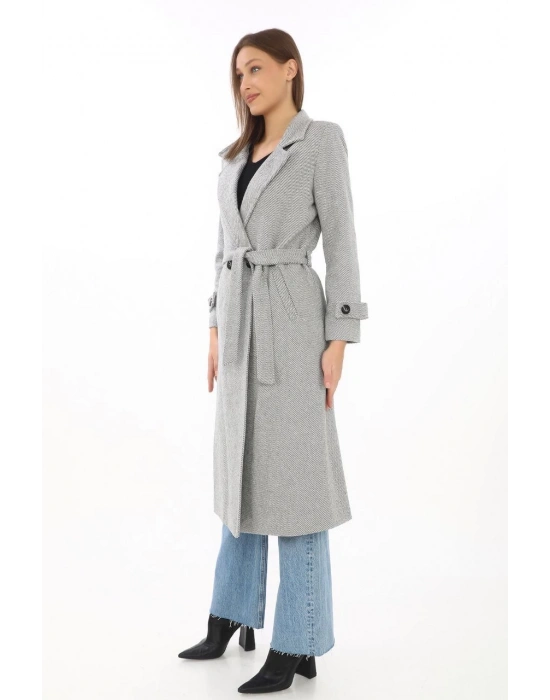 Astarlı Balık Sırtı Kaşmir Kaşe Kaban - Gri -