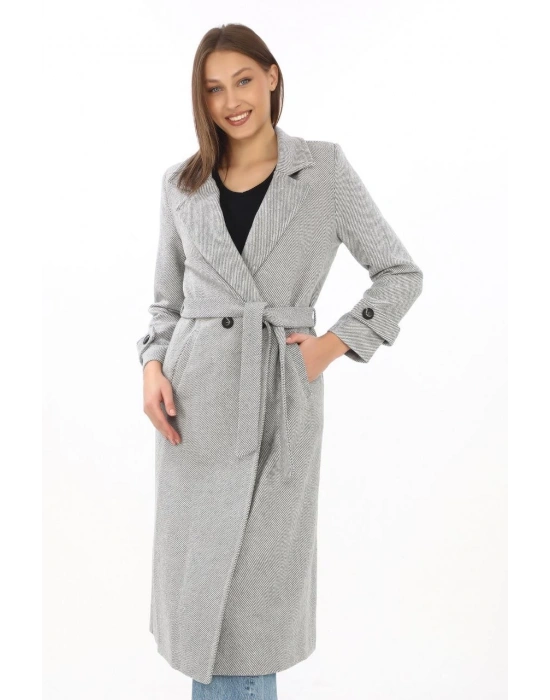 Astarlı Balık Sırtı Kaşmir Kaşe Kaban - Gri -