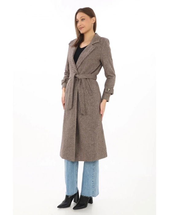 Astarlı Balık Sırtı Kaşmir Kaşe Kaban - Vizon -