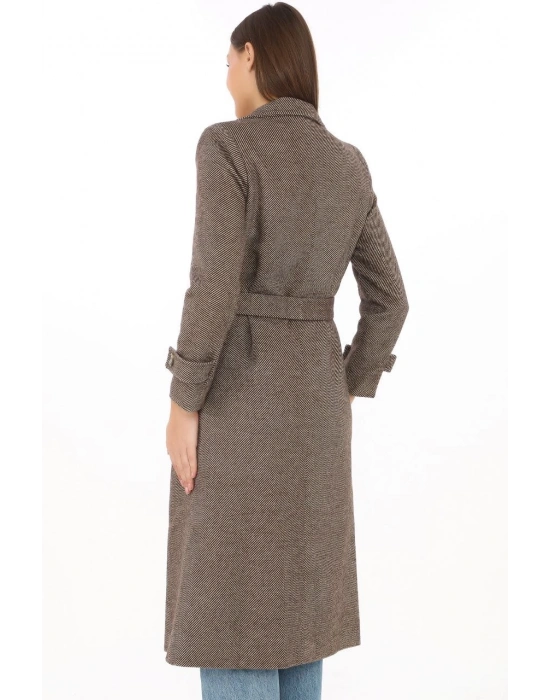 Astarlı Balık Sırtı Kaşmir Kaşe Kaban - Vizon -