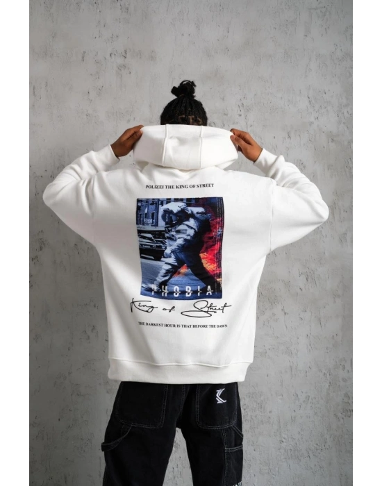 Astronot Baskılı Kapüşonlu Sweat - Beyaz -