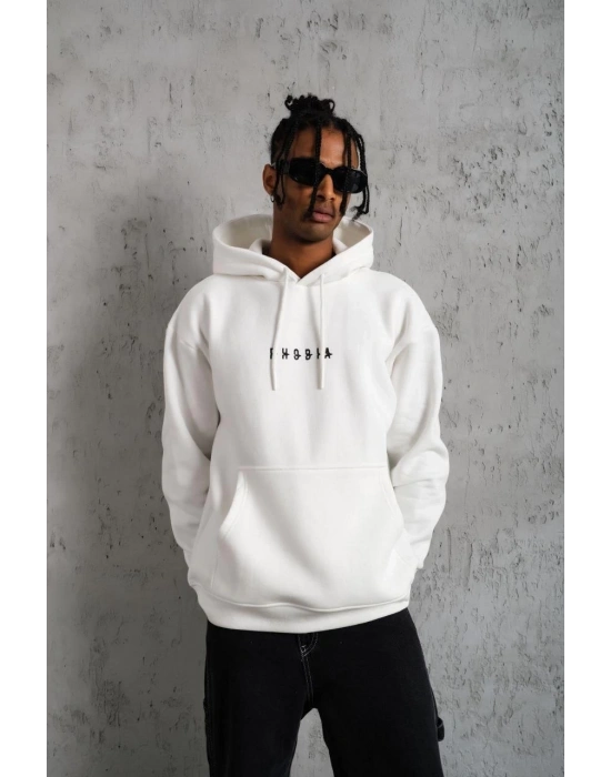 Astronot Baskılı Kapüşonlu Sweat - Beyaz -