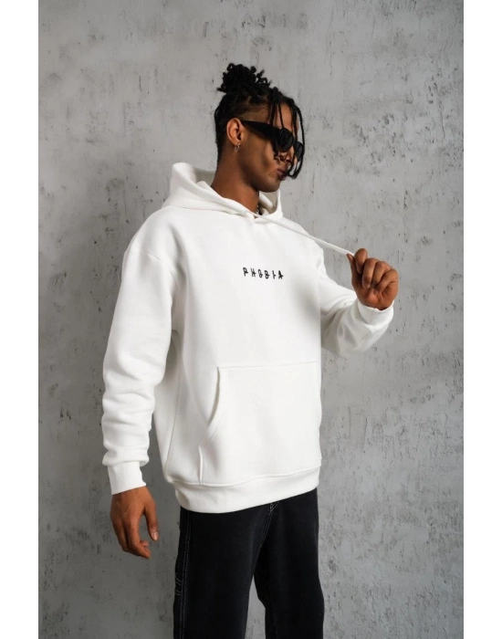 Astronot Baskılı Kapüşonlu Sweat - Beyaz -