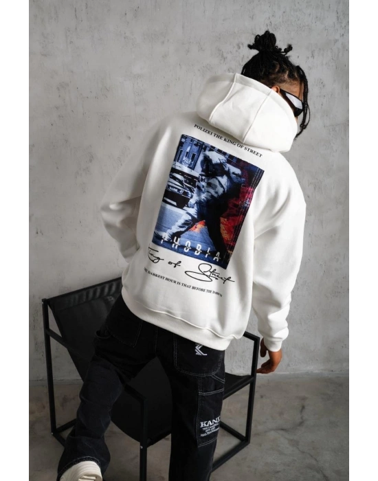 Astronot Baskılı Kapüşonlu Sweat - Beyaz -