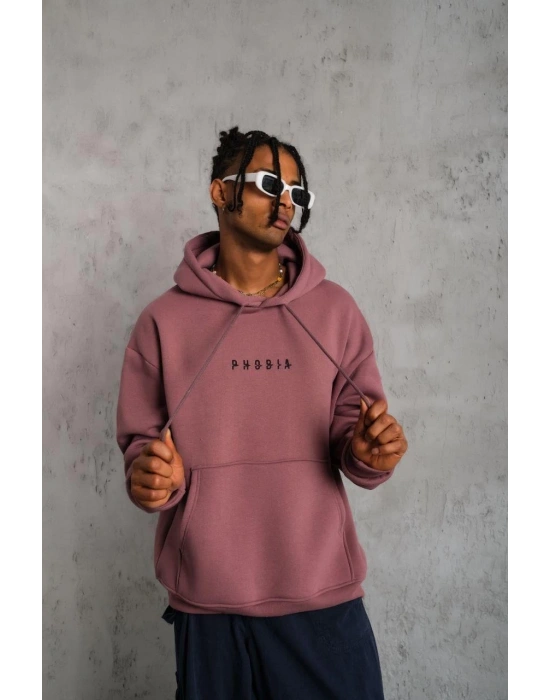 Astronot Baskılı Kapüşonlu Sweat - Gül Kurusu