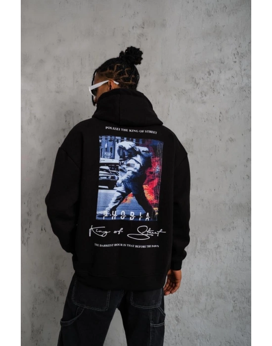 Astronot Baskılı Kapüşonlu Sweat - Siyah -