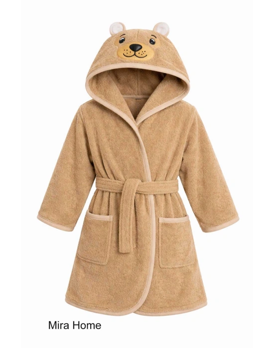 Ayıcık Figürlü Nakışlı Kapüşonlu Çocuk Bornozu