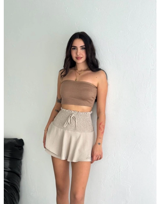 Ayrobin Şortlu Etek - Bej -