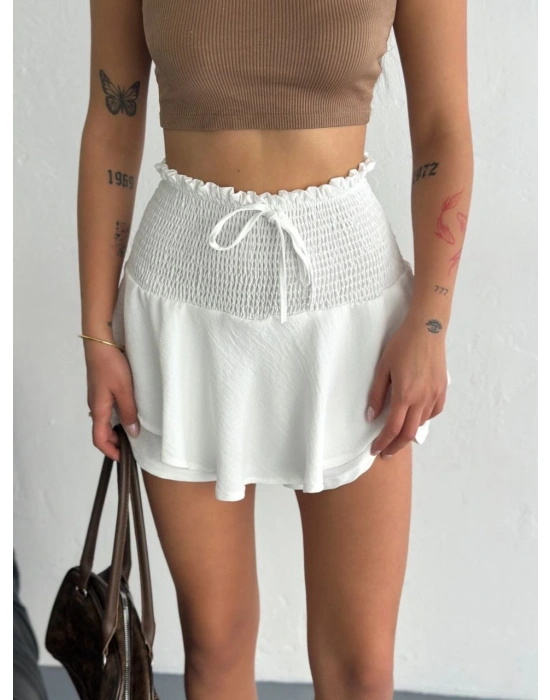 Ayrobin Şortlu Etek - Beyaz -