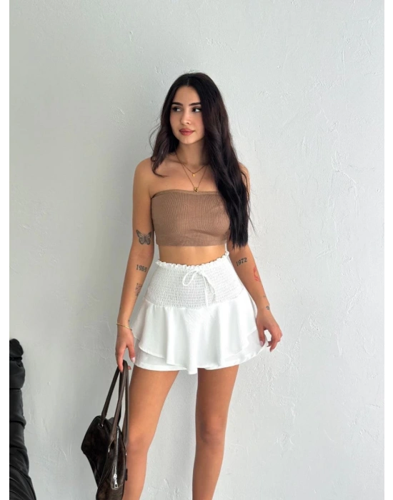 Ayrobin Şortlu Etek - Beyaz -