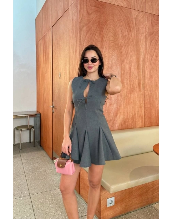 Bağcık detaylı Kolsuz Mini Elbise - Antrasit -