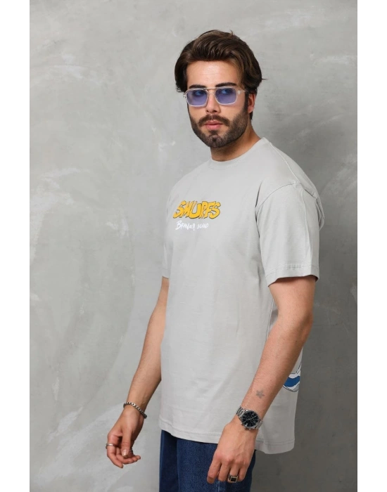 Basic Bisiklet Yaka Oversize T-Shirt - Gri -