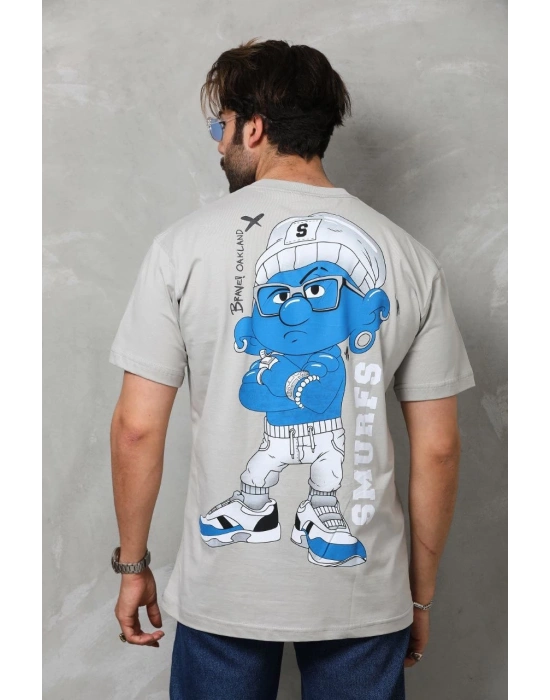 Basic Bisiklet Yaka Oversize T-Shirt - Gri -