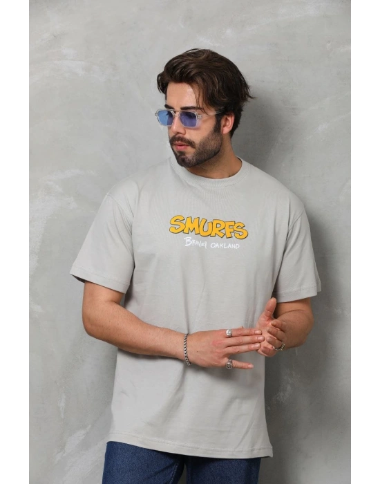 Basic Bisiklet Yaka Oversize T-Shirt - Gri -