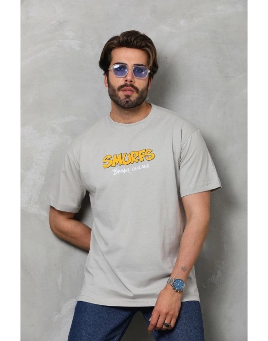 Basic Bisiklet Yaka Oversize T-Shirt - Gri -