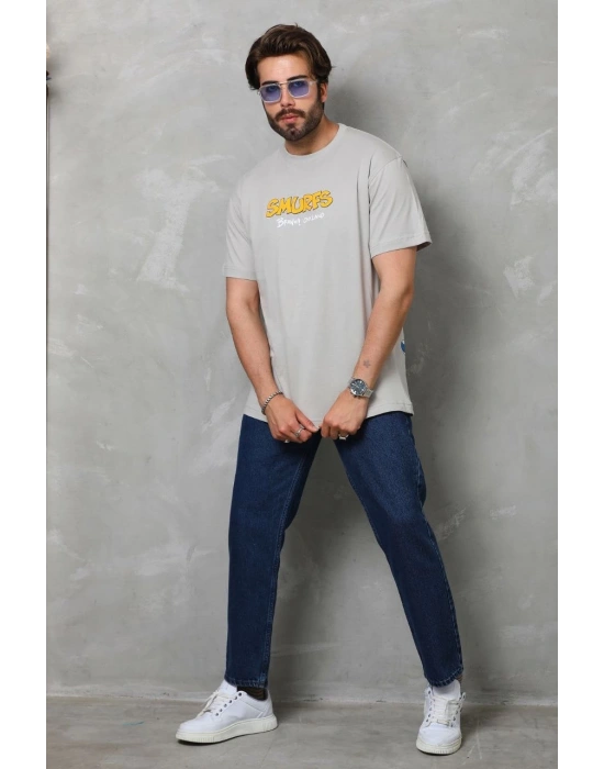 Basic Bisiklet Yaka Oversize T-Shirt - Gri -