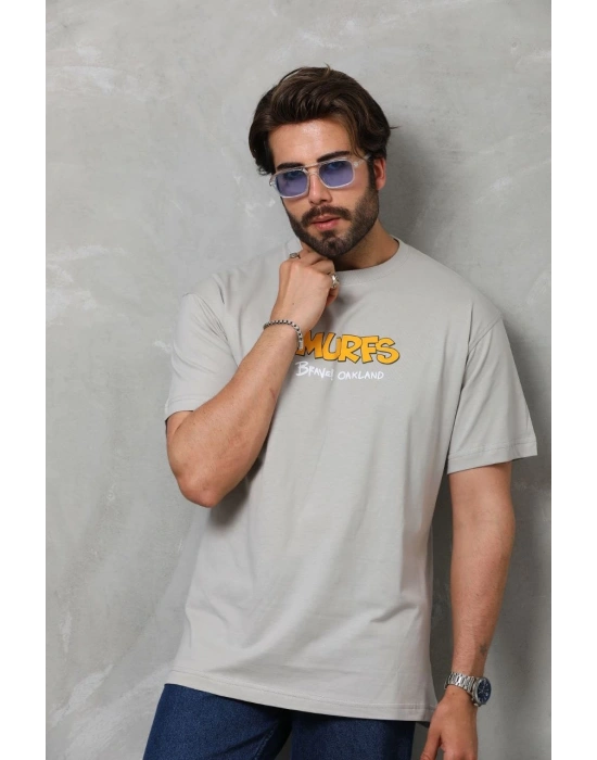 Basic Bisiklet Yaka Oversize T-Shirt - Gri -