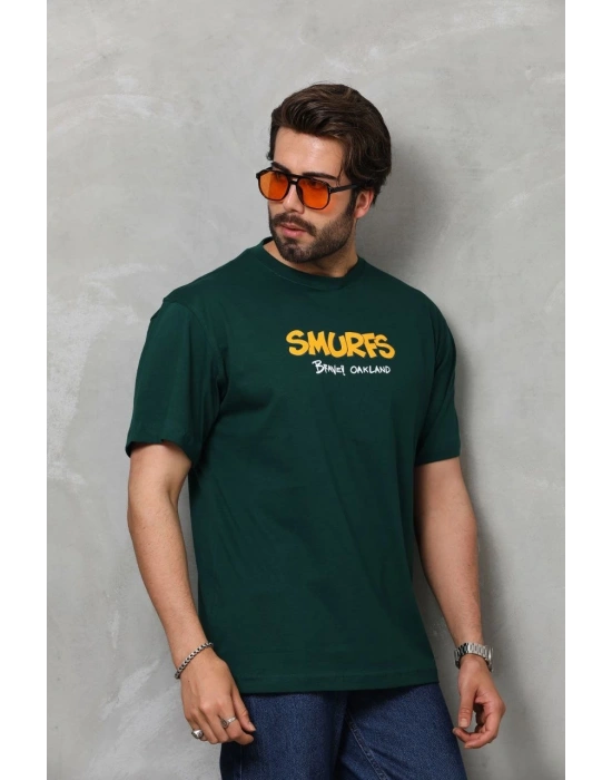 Basic Bisiklet Yaka Oversize T-Shirt - Yeşil -