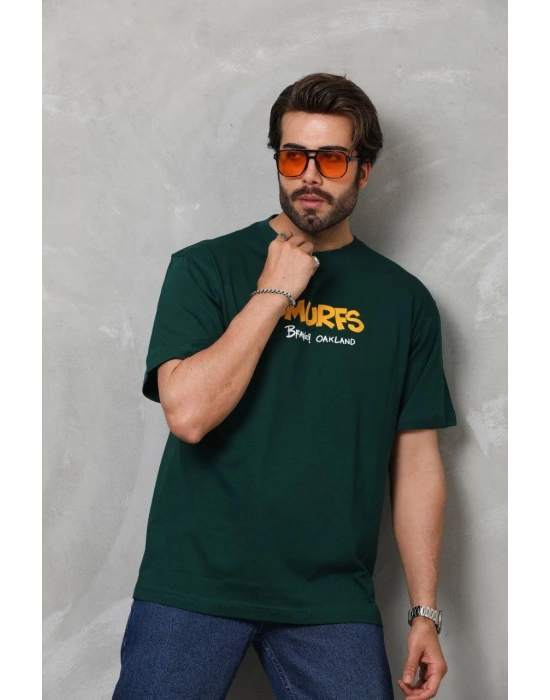 Basic Bisiklet Yaka Oversize T-Shirt - Yeşil -