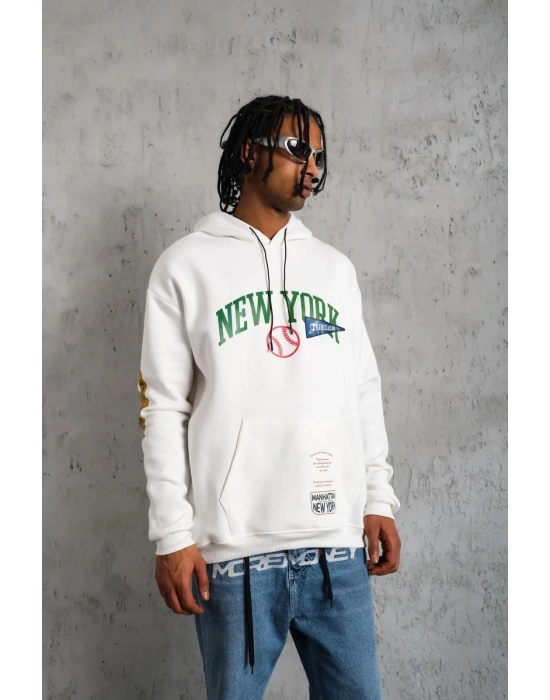 Baskılı Kapüşonlu Sweatshirt - Beyaz -