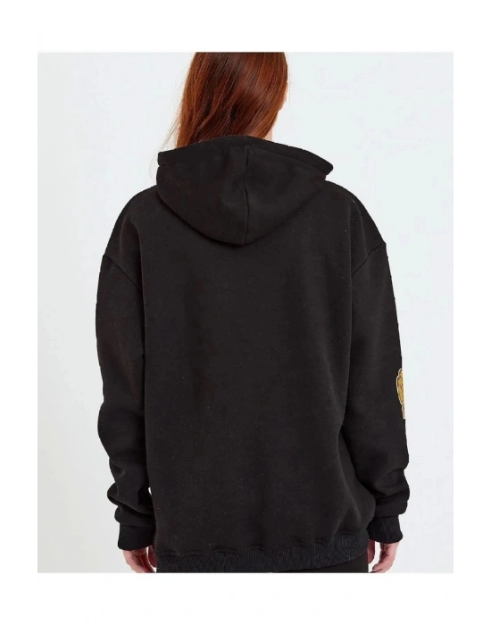 Baskılı Kapüşonlu Sweatshirt - Siyah -