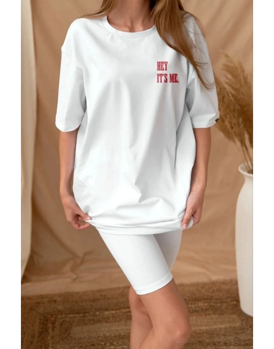 Baskılı Oversize T-Shirt - Beyaz -