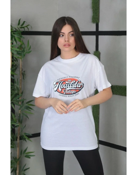 Baskılı Oversize T-Shirt - Beyaz -
