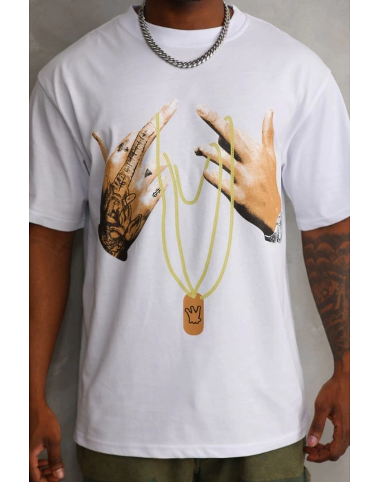 Baskılı Oversize T-Shirt - Beyaz -