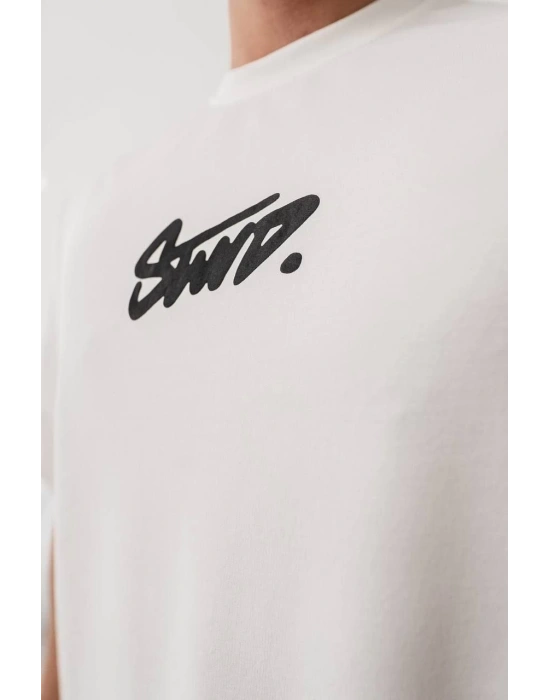 Baskılı Oversize T-shirt - Beyaz -