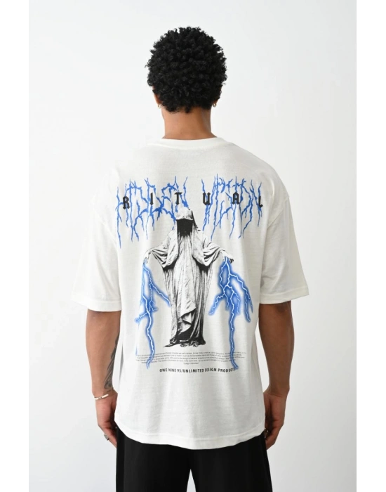 Baskılı Oversize T-Shirt - Beyaz -