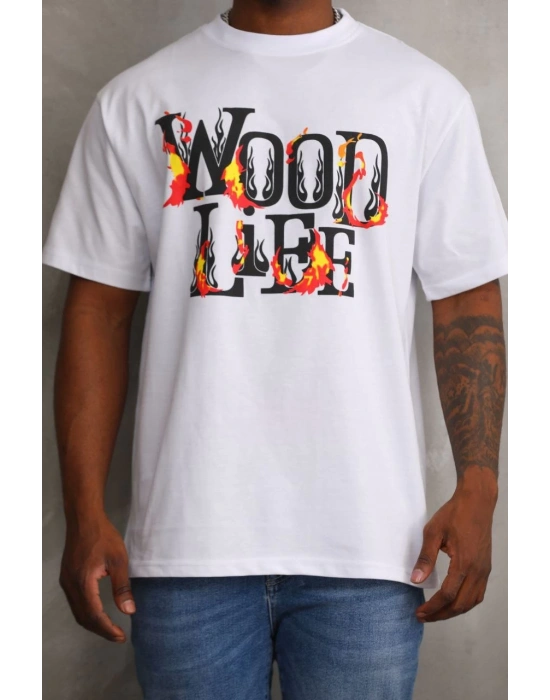 Baskılı Oversize T-Shirt - Beyaz -