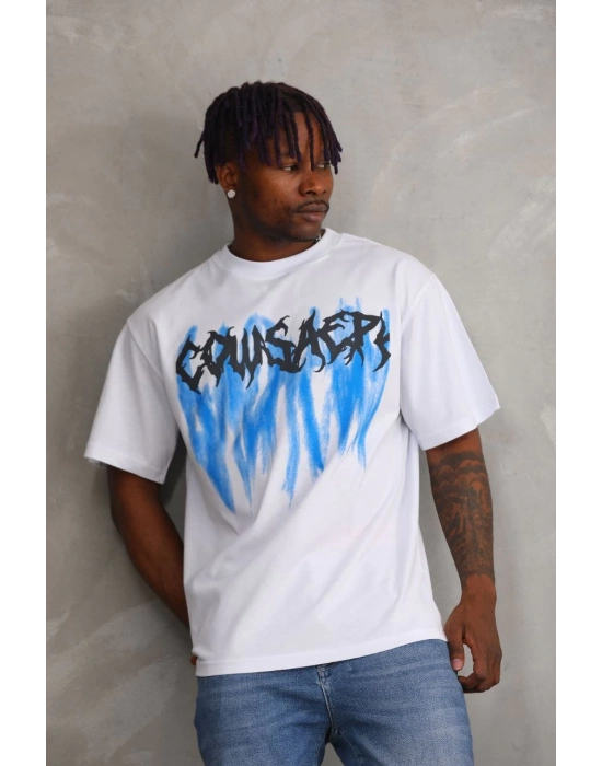 Baskılı Oversize T-Shirt - Beyaz -