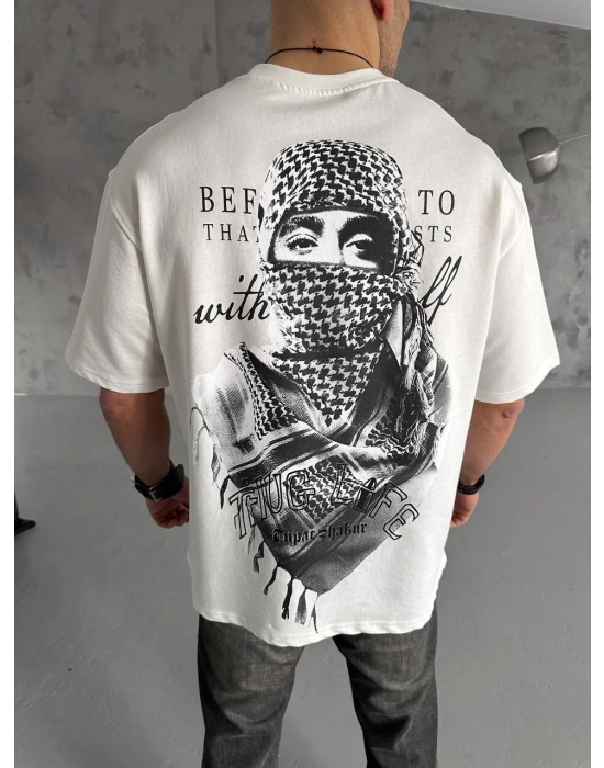Baskılı Oversize T-Shirt - Beyaz -
