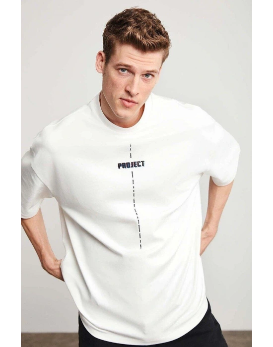 Baskılı Oversize T-Shirt - Beyaz -