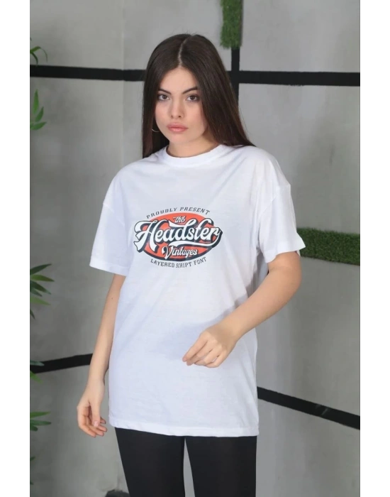 Baskılı Oversize T-Shirt - Beyaz -