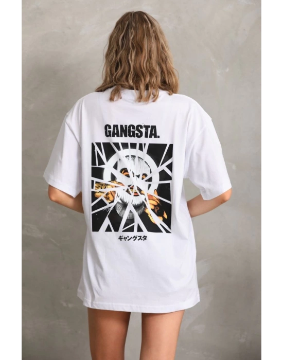Baskılı Oversize T-Shirt - Beyaz -