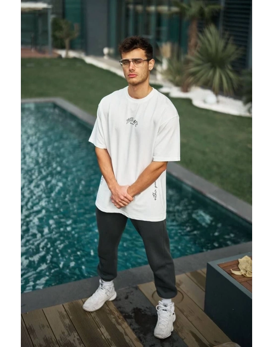Baskılı Oversize T-Shirt - Beyaz -