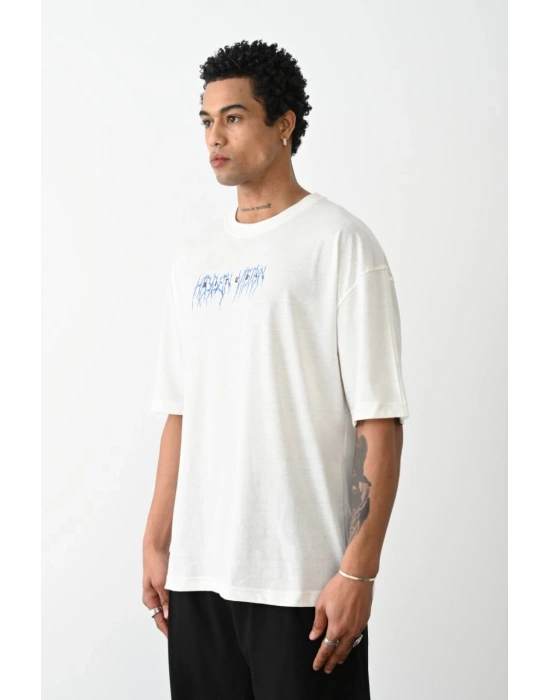 Baskılı Oversize T-Shirt - Beyaz -
